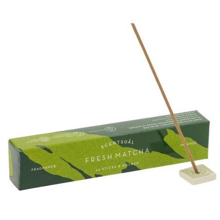 Boîte de 30 bâtons d'encens avec porte encens, SCENTSUAL FRESH GREEN TEA, Thé Vert