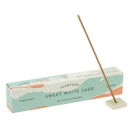 Boîte de 30 bâtons d'encens avec porte encens, SWEET WHITE SAGE, Sauge blanche