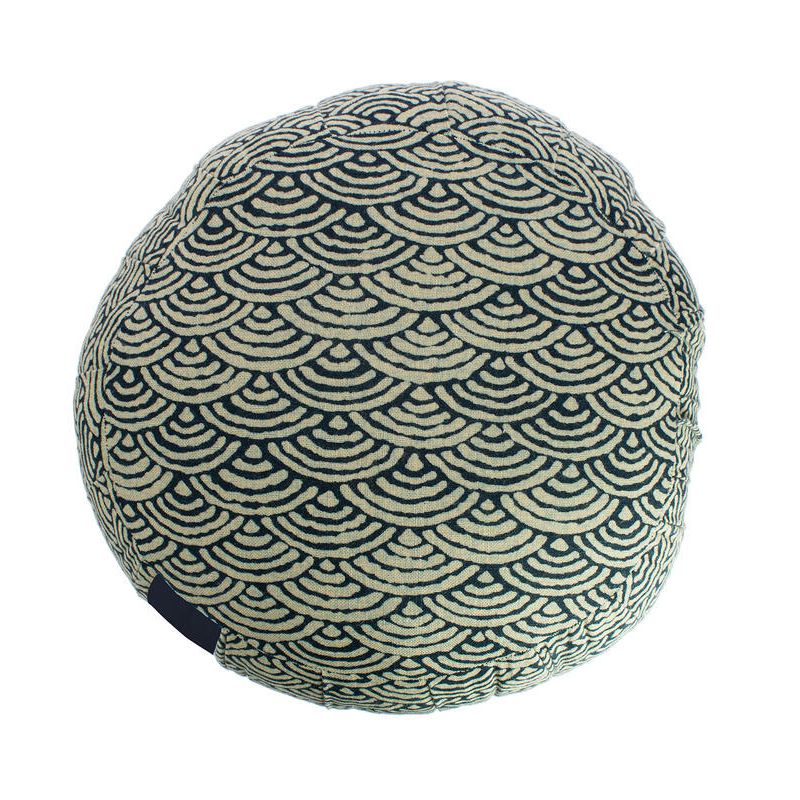 Coussin de méditation rond bleu motif vagues japonaises, ZAFU SEIGAIHA, 33 cm