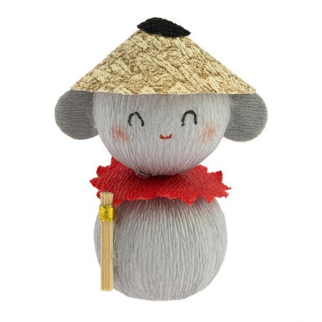 poupée japonaise okiagari, JIZO, protecteur gris