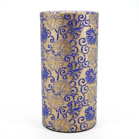 Blue and gold Japanese tea box in washi paper - KINAOHANA - 200gr