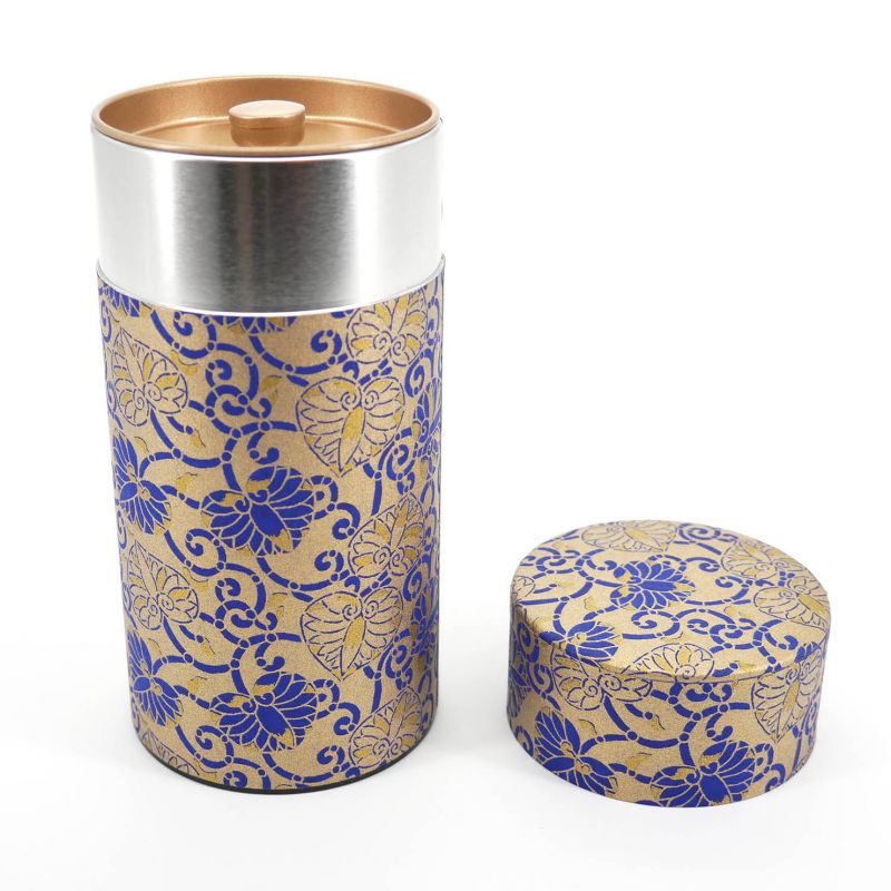 Blue and gold Japanese tea box in washi paper - KINAOHANA - 200gr