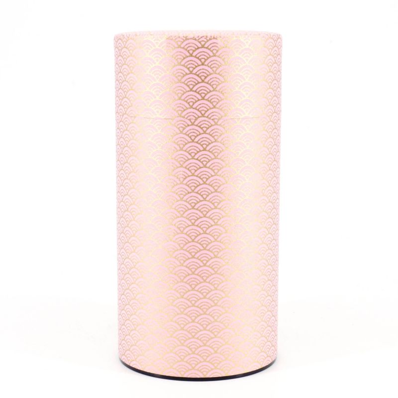 Boîte à thé japonaise rose en papier washi - PINKU SEIGAIHA - 200gr