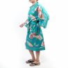 Kimono happi tradicional japonés de algodón turquesa con estampado de grullas para mujer, HAPPI YUKATA TSURU