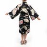 Traditional Japanese black cotton happi kimono with crane pattern for women, HAPPI YUKATA TSURU