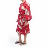 Kimono happi traditionnel japonais rouge en coton motif grue pour femme, HAPPI YUKATA TSURU