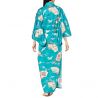 Kimono yukata tradicional japonés de algodón turquesa con estampado de grúas para mujer, YUKATA TSURU