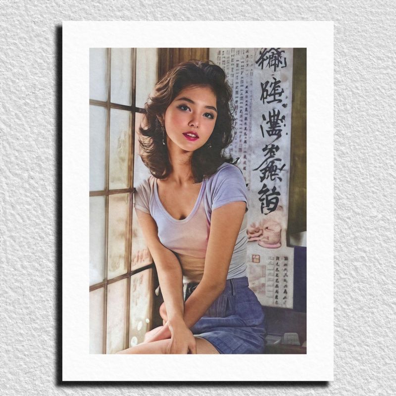 Ilustración japonesa "OSAKA GIRL" retrato de una mujer japonesa de los años 70, por ダヴィッド