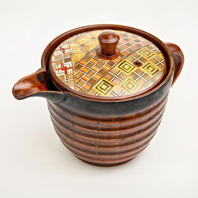 Traditional Yosegi marquetry tea pot from Hakone, BIN