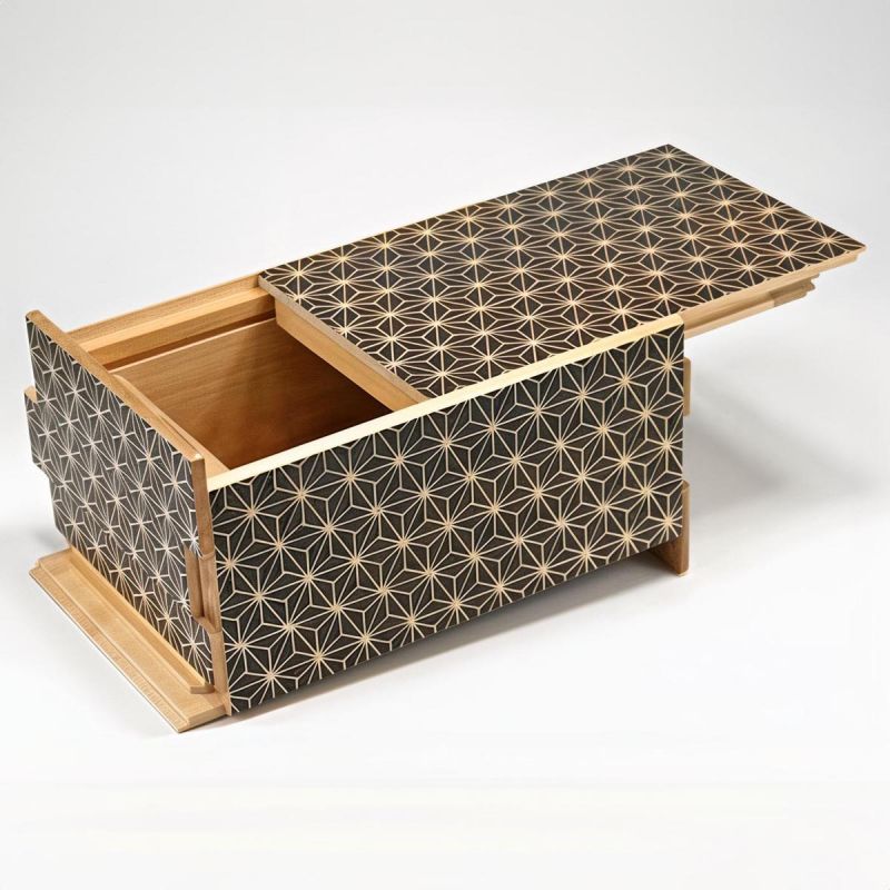 Secret box in traditional Yosegi marquetry from Hakone, ASANOHA 1 , 21 levels