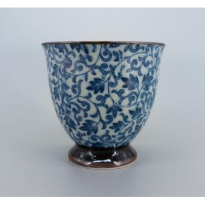 Taza de cerámica japonesa con motivos florales SUÎTO azul - B