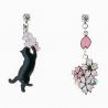 Japanese earrings - Cat pattern playing with cherry blossoms