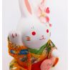 Ceramic white rabbit ornament, RAKKIBANI, yellow kimono