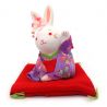 Japanese Ceramic White Rabbit Ornament in Purple Kimono- SUWATTE IRU USAGI