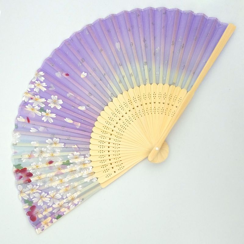 Japanese silk and bamboo fan, AMISENSU, purple