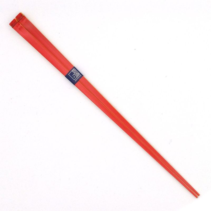 Pair of Japanese bamboo chopsticks, red, AKANURI Kakubashi tenbushi, 22.5 cm