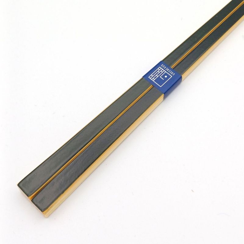 Pair of Japanese bamboo chopsticks, black, Kuronuri Kakubashi tenbushi, 22.5 cm