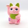 Gatto fortunato manekineko giapponese, PINKU, rosa e verde