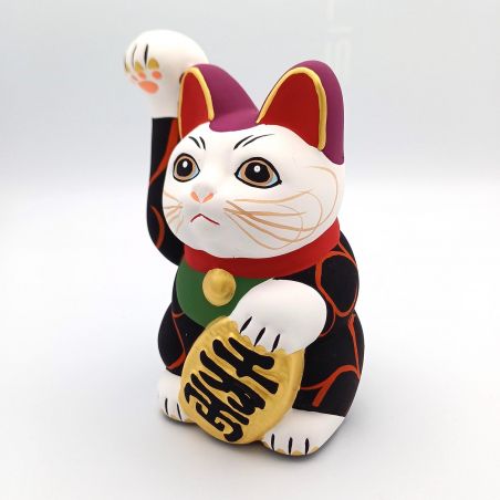 Große japanische Glückskatze Manekineko, KI KARAKUSA, schwarz und Arabesken