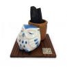 Japanese piggy bank of a sleeping owl with bincho charcoal - UTATANE