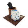 Japanese piggy bank of a sleeping owl with bincho charcoal - UTATANE