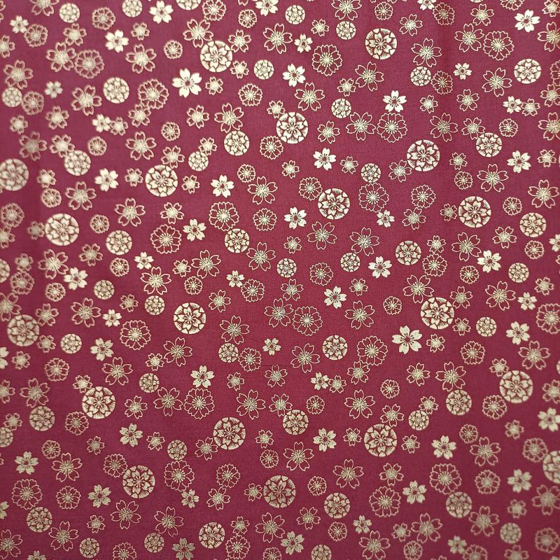 Japanese red cotton fabric, plum blossom pattern, SAKURA, made in Japan width 112 cm x 1m