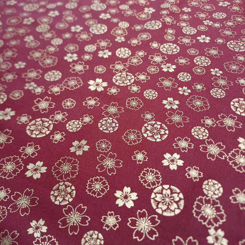 Tela japonesa de algodón rojo, estampado de flores de ciruelo, SAKURA, hecha en Japón ancho 112 cm x 1m