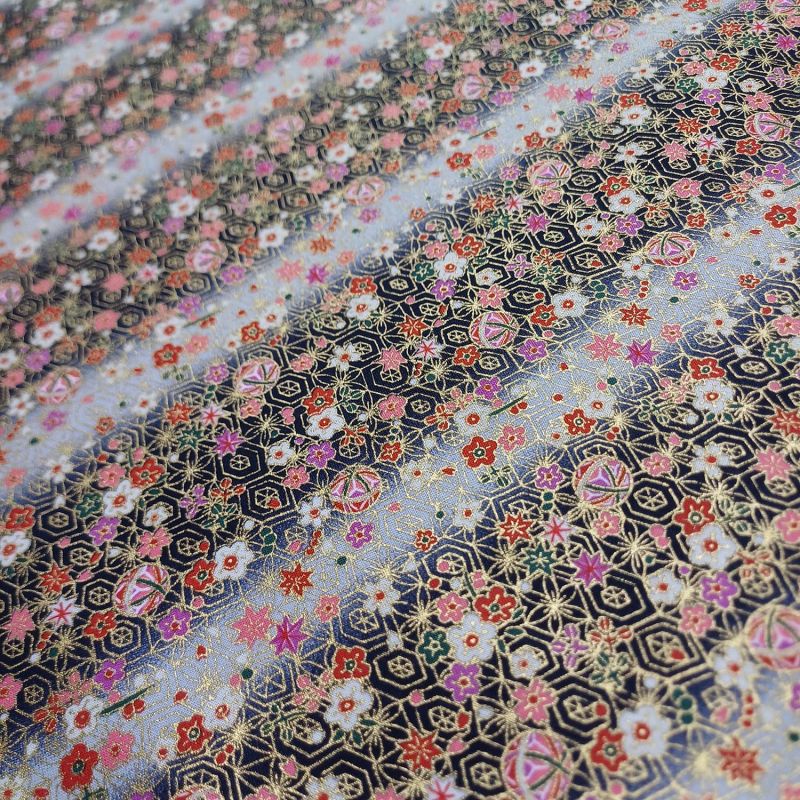 Schwarzer japanischer Baumwollstoff, Blumenmuster, HANA, hergestellt in Japan, Breite 112 cm x 1 m