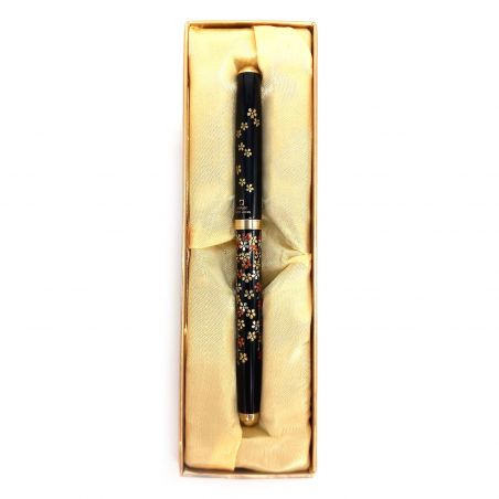 Japanese Black Resin Ballpoint Pen in Plum Blossom Pattern Box - UME