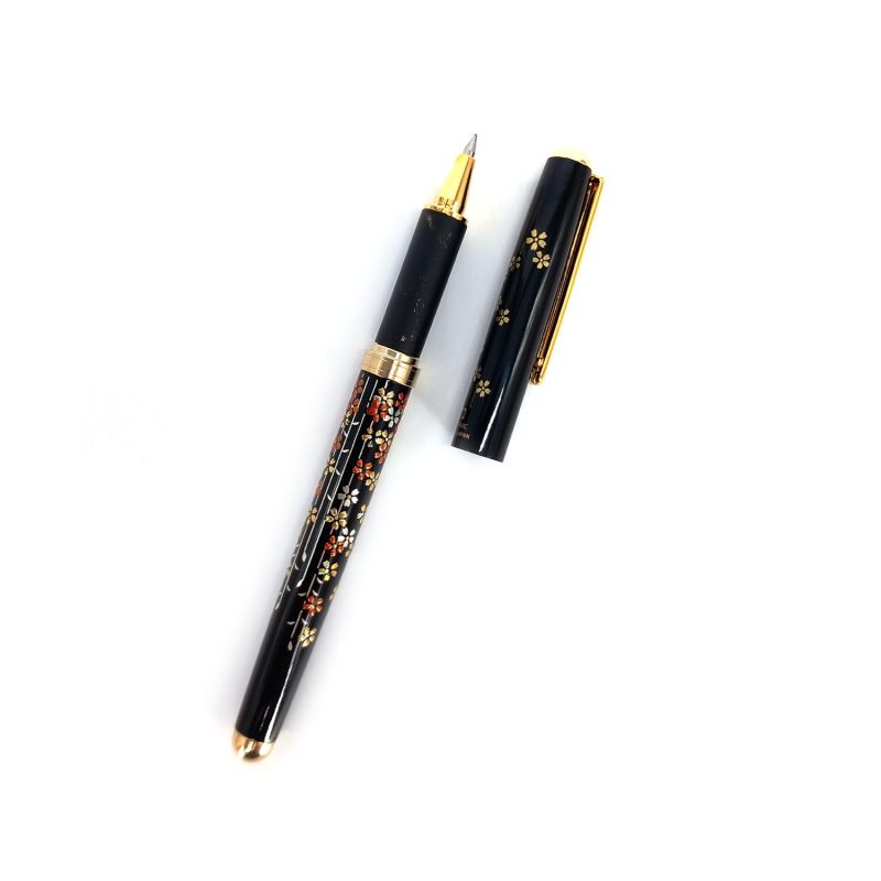 Japanese Black Resin Ballpoint Pen in Plum Blossom Pattern Box - UME