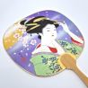 Abanico japonés uchiwa no plegable con motivo Geisha de papel y bambú, SUMI, 26 cm