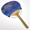 Ventaglio uchiwa giapponese non pieghevole in carta e bambù con motivo fuochi d'artificio, HANABI, 38x24,5 cm