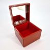 Red Japanese Resin Storage Box with Mirror Japanese Crane Pattern, KISSHO TSURU