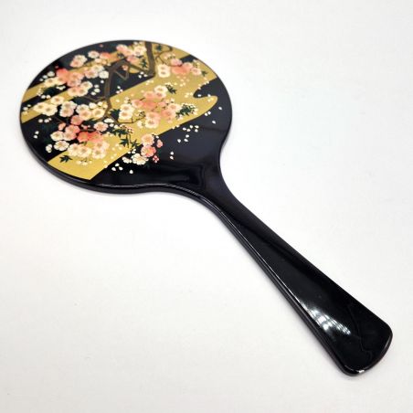 Black Japanese resin mirror with sakura motif support - SAKURA