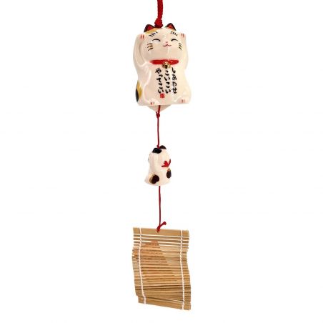 Ceramic Wind Bell in the Shape of a Manekineko,Happiness- SHIAWASE