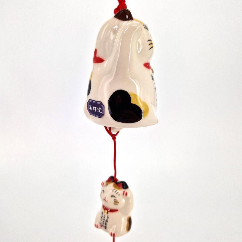 Ceramic Wind Bell in the Shape of a Manekineko,Happiness- SHIAWASE