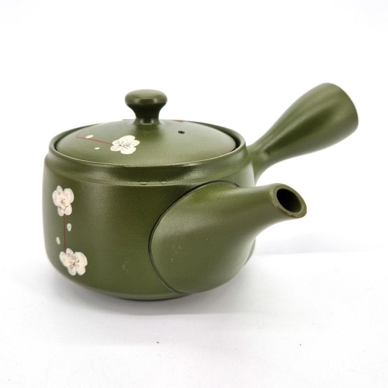 Japanische Kyusu-Teekanne aus brauner und grüner Keramik, Sakura, 0,370 l