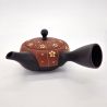 Tetera japonesa kyusu en arcilla tokoname roja y negra con patrón HANA, 270cl