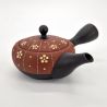 Japanese kyusu teapot in red and black tokoname clay, HANA pattern, 270cl