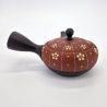 Japanese kyusu teapot in red and black tokoname clay, HANA pattern, 270cl