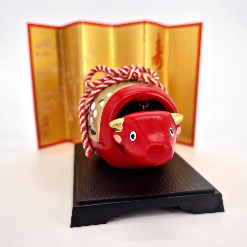 Japanese red cow ornament akabeko, AKABEKO OYAKO, 7 cm