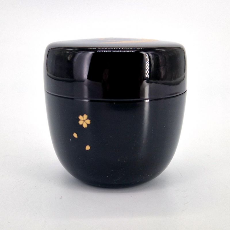 Boîte à thé japonaise natsume noire en résine motif traditionnel, KODAIJI, 40g 