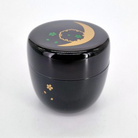 Boîte à thé japonaise natsume noire en résine motif traditionnel, KODAIJI, 40g 