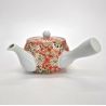 Japanese ceramic kyusu teapot, white with pink flowers, PINKU NO HANA