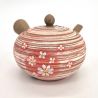 Japanese kyusu teapot in gray earthenware with pink flower pattern, Pinku no hana, 410 cc