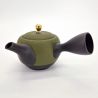 Japanese kyusu teapot in black and green tokoname clay with fern pattern, SHIDA, 320 cc