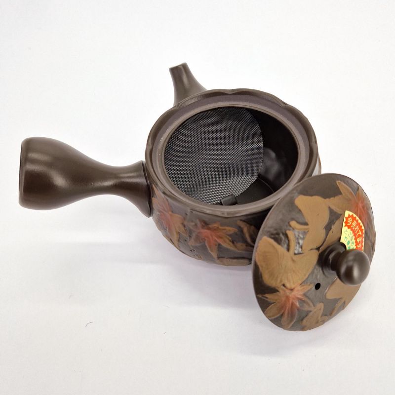 Tetera japonesa kyusu en arcilla tokoname negra GINKGO MOMIJI, 280 cc