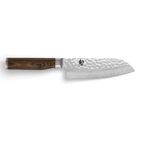 Japanese kitchen knife with walnut handle for all types of food, SANTOKU SHUN PREMIER, 14 cm