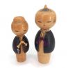 Dúo de muñecas japonesas de madera, KOKESHI VINTAGE, 15 y 13 cm