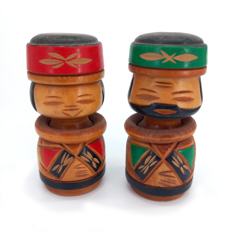 Duo de Poupée en bois japonaise, AINU KOKESHI VINTAGE , 12.5 cm